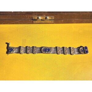 Vintage Turkish 925 Sterling Enamel and Foxtail Chain Bracelet Anatoli Signed